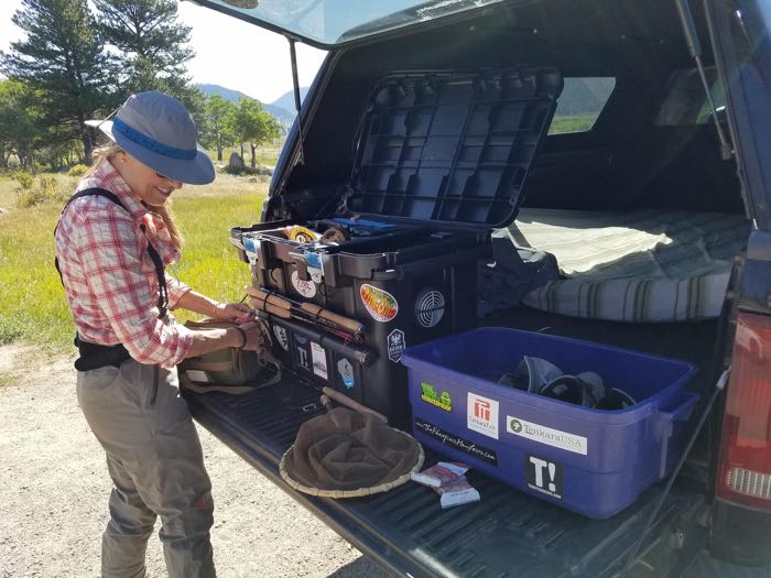 Karin Prepping her tenkara stuff