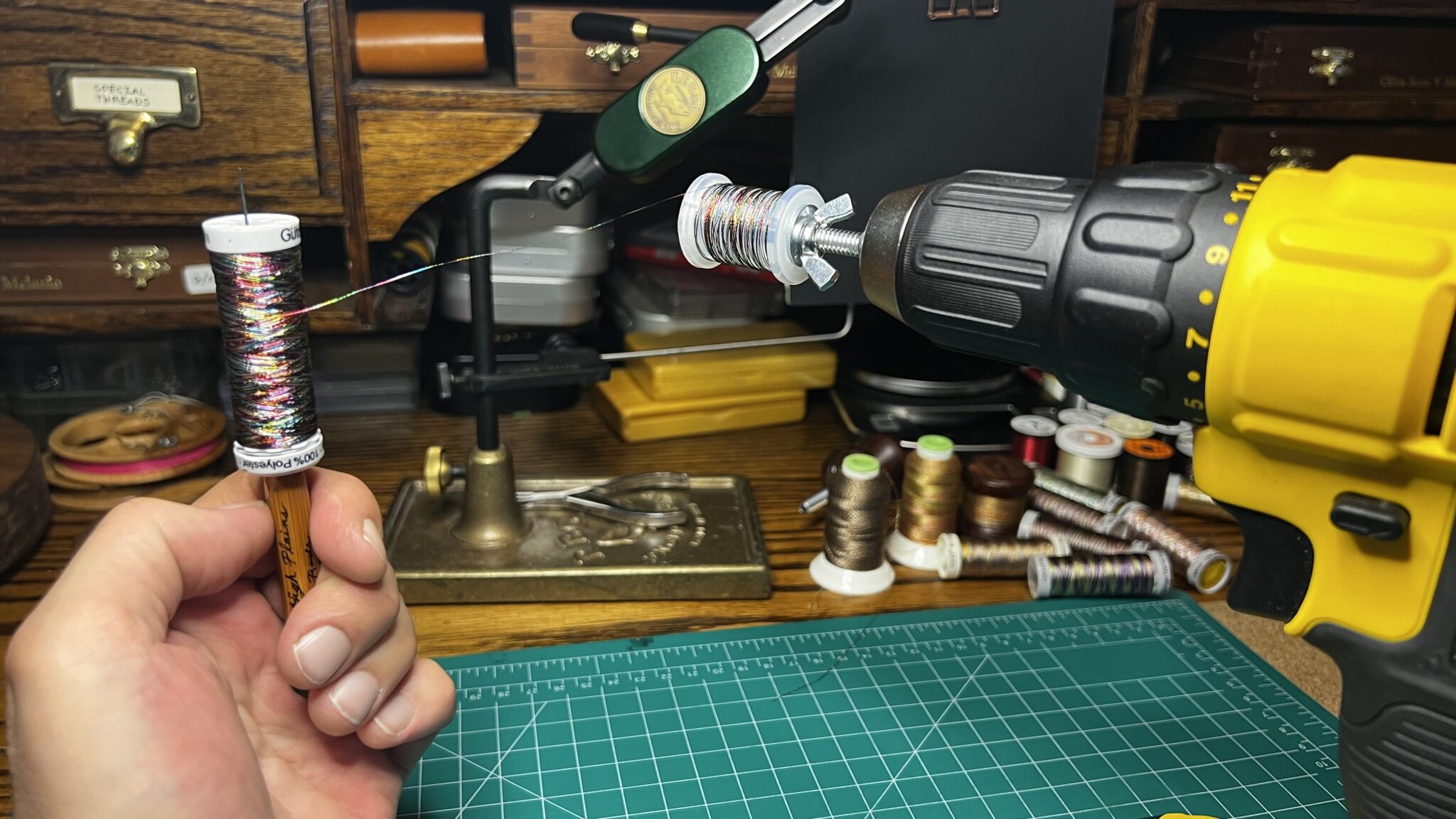 How to respool sewing embroidery thread for fly tying